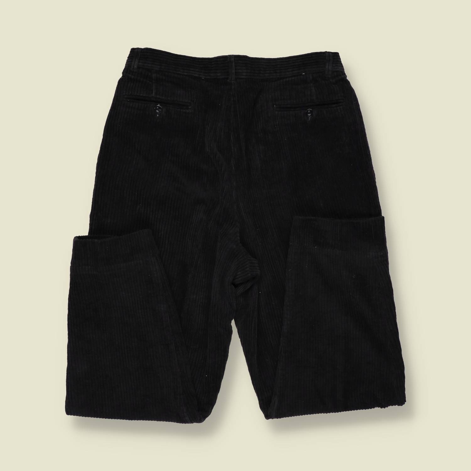 1980s | Green Leaves | Corduroy Trousers - Black - w33