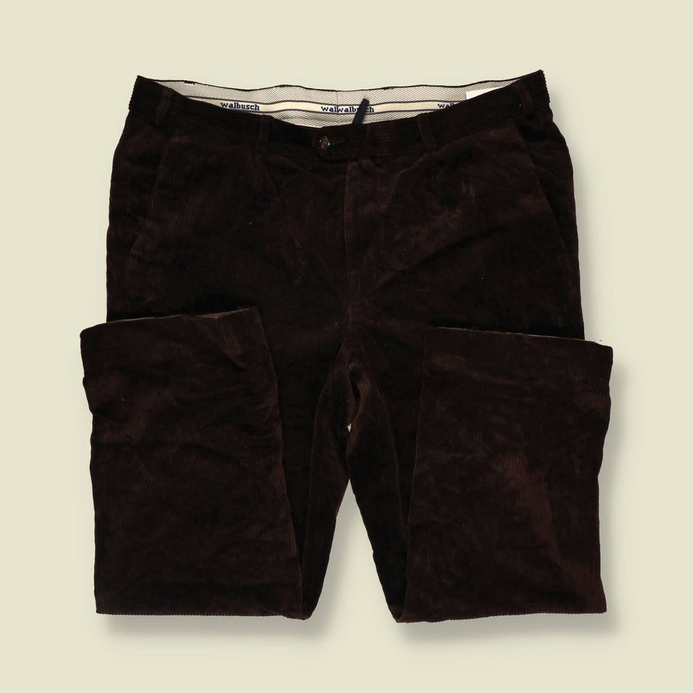 1990s | Walbusch | Pleated Corduroy Trousers - Dark Brown - w40