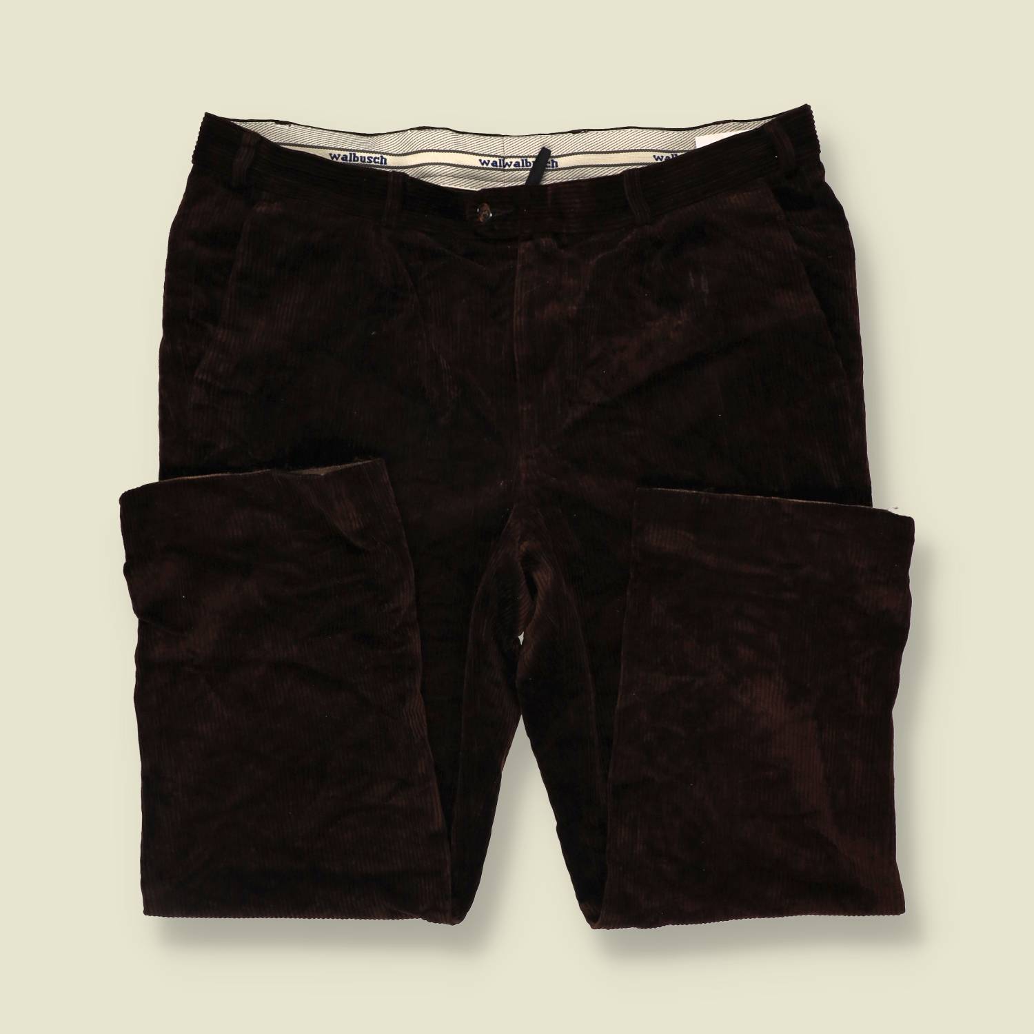 1990s | Walbusch | Pleated Corduroy Trousers - Dark Brown - w40