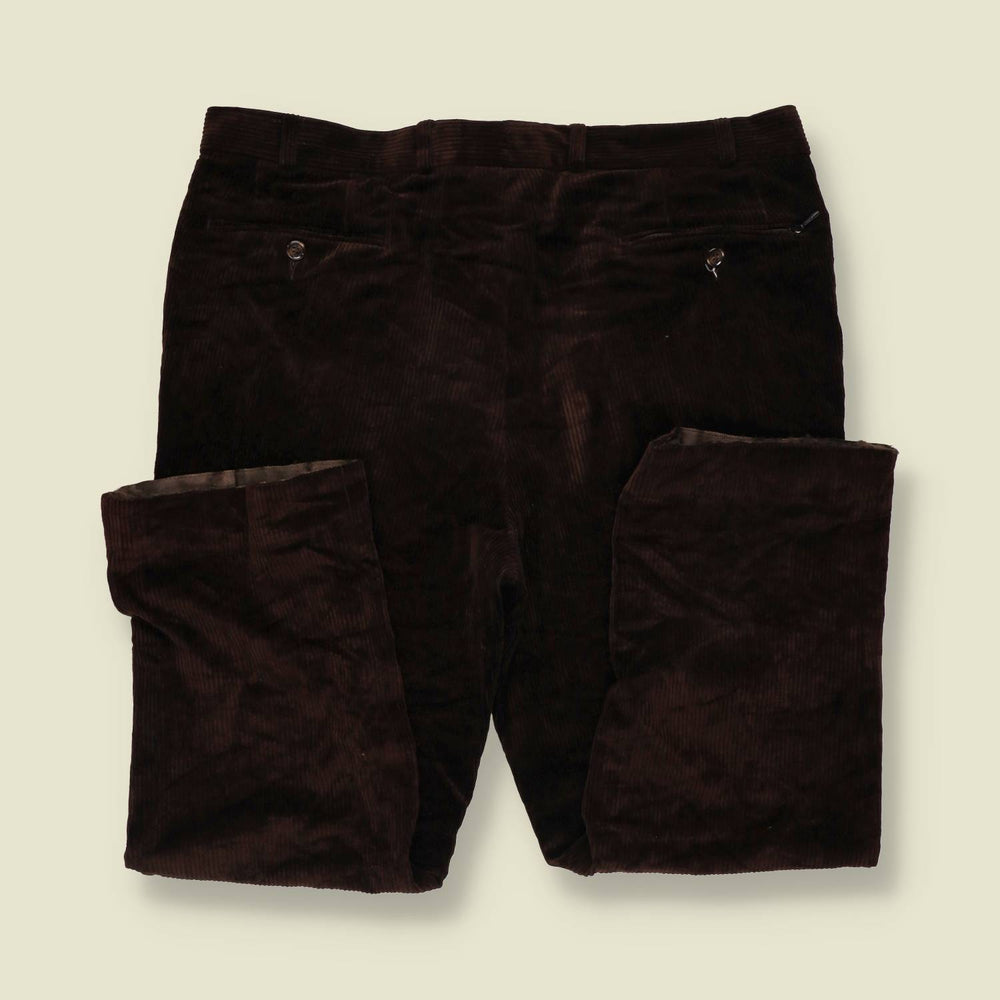 1990s | Walbusch | Pleated Corduroy Trousers - Dark Brown - w40