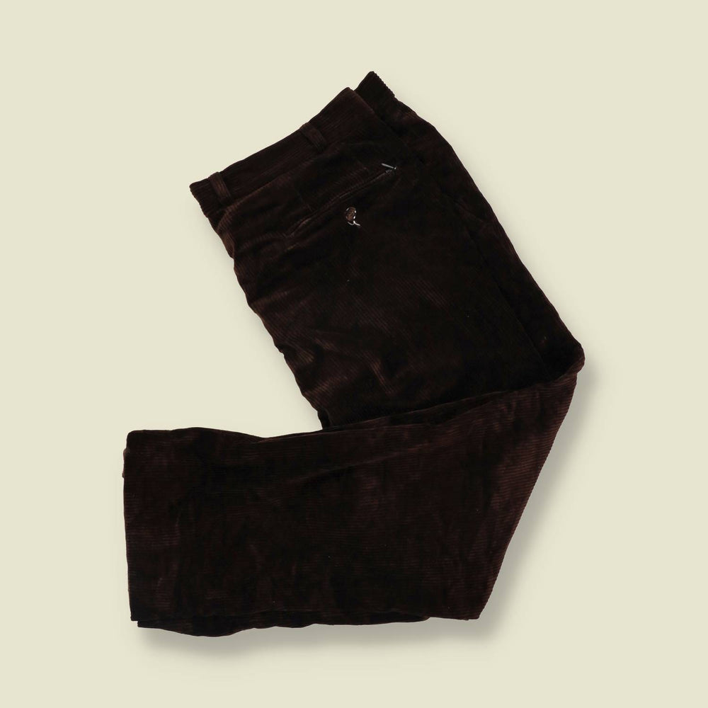 1990s | Walbusch | Pleated Corduroy Trousers - Dark Brown - w40