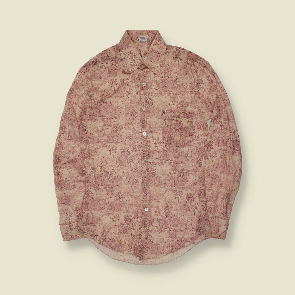 1970s | Toile de Jouy Print Long Sleeve Shirt | Pink - S