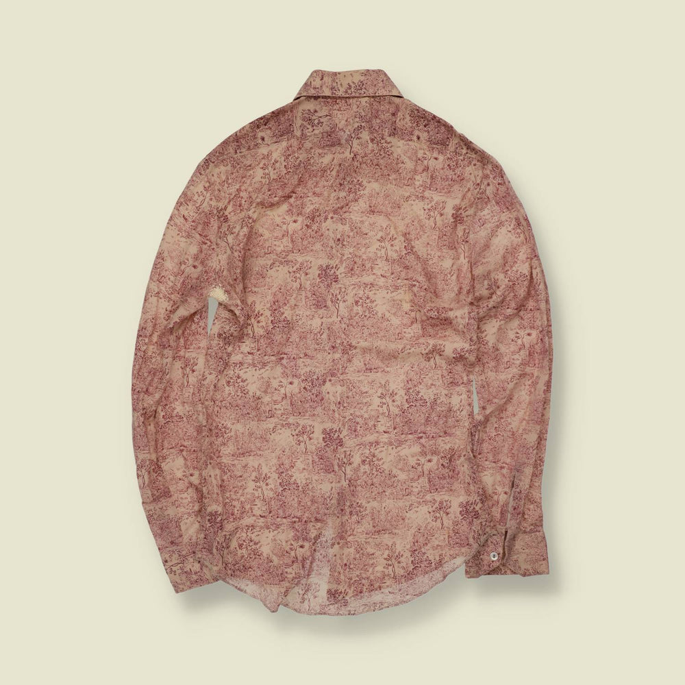 1970s | Toile de Jouy Print Long Sleeve Shirt | Pink - S