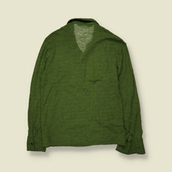 1970s | TGL | Long Sleeve Acrylic Jersey Polo | Olive Green - XXS