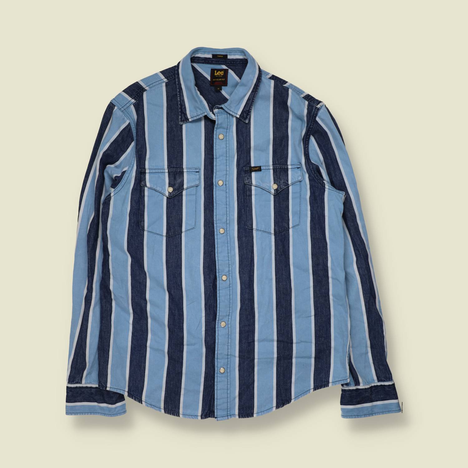 2000s | Lee | Striped Denim Western Shirt | Indigo & Blue - S