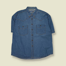 1980s | Chaser | Short Sleeve Denim Western Shirt | Indigo - 4XL