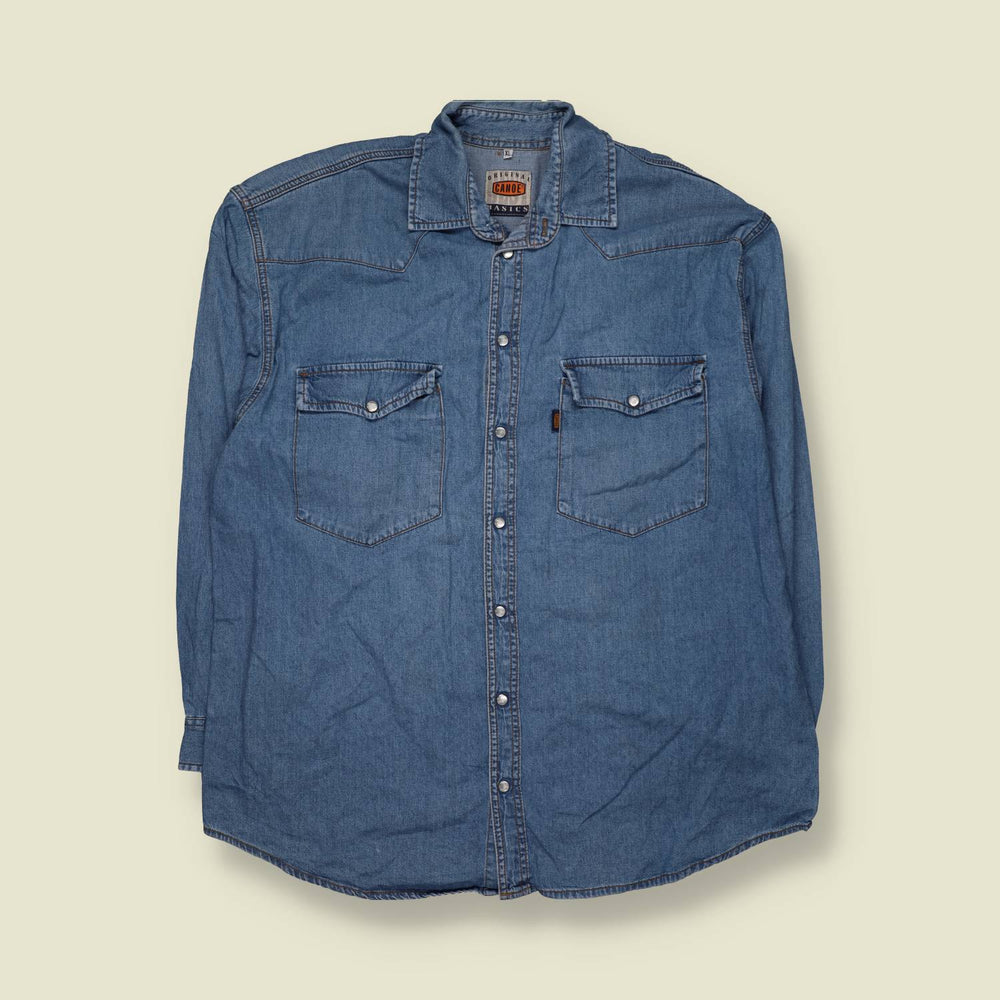 1990s | Canoe | Long Sleeve Denim Western Shirt | Indigo - XL