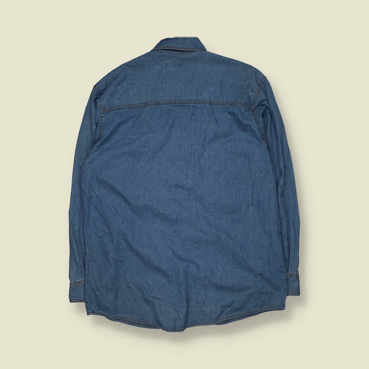 1980s | John F. Gee | Leather Yoke Fringe Denim Western Shirt - XL
