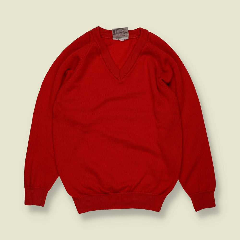 1970s | Red New Wool V-Neck Jumper - Made in New Zealand - 10