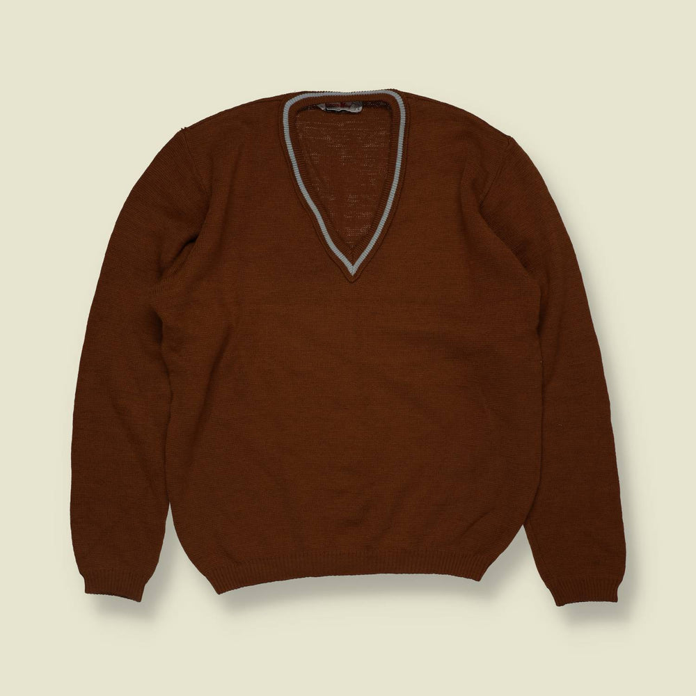 1960s | Spencer May of Holland | Rust V-Neck Knit Jumper - 10