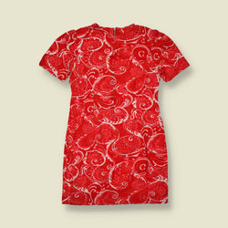 1970s | Red Paisley & Floral Print Cotton Blend Mini Dress - 8