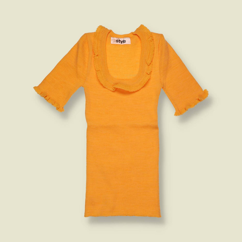 1970s | Style | Orange Frill Trim Knit Top - Deadstock - 0