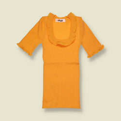 1970s | Style | Orange Frill Trim Knit Top - Deadstock - 0