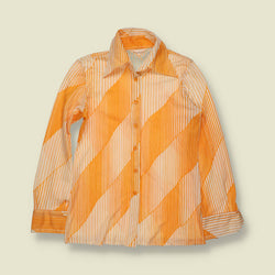 1970s | Wacoat | Orange & White Diagonal Stripe Poly Blouse - 6