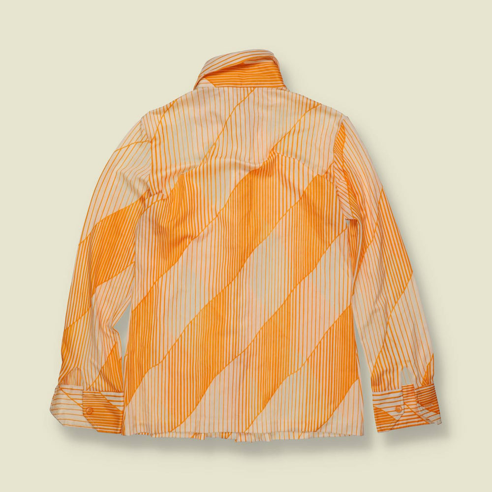 1970s | Wacoat | Orange & White Diagonal Stripe Poly Blouse - 6