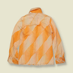 1970s | Wacoat | Orange & White Diagonal Stripe Poly Blouse - 6
