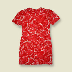 1970s | Red Paisley & Floral Print Cotton Blend Mini Dress - 8