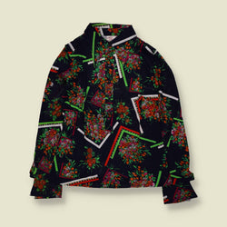 1970s | TGL Sweden | Navy Floral & Geometric Print Cotton Blouse - Deadstock - 10