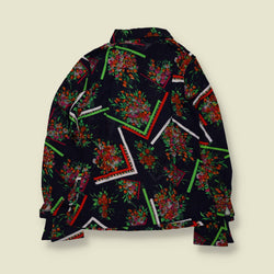 1970s | TGL Sweden | Navy Floral & Geometric Print Cotton Blouse - Deadstock - 10