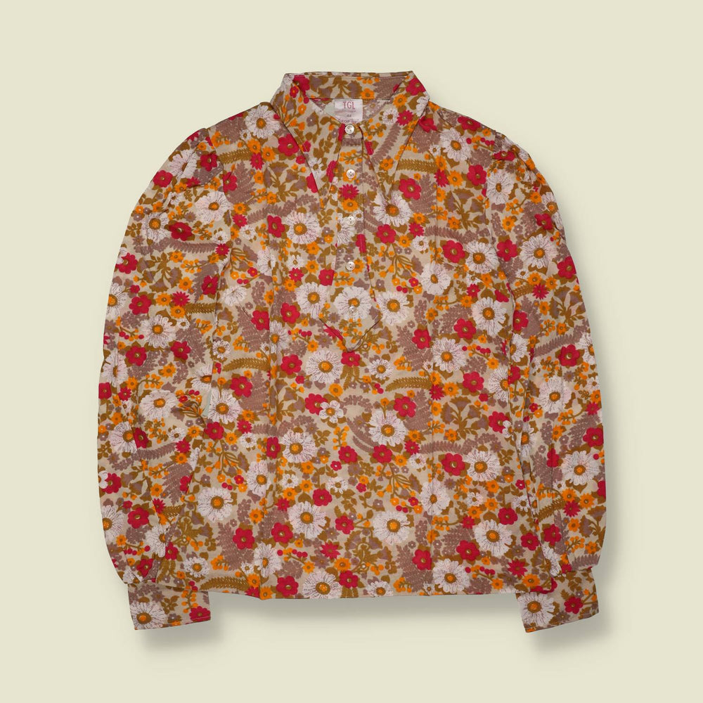 1970s | TGL Sweden | Autumn Floral Print Vincel & Cotton Blouse - Deadstock - 10