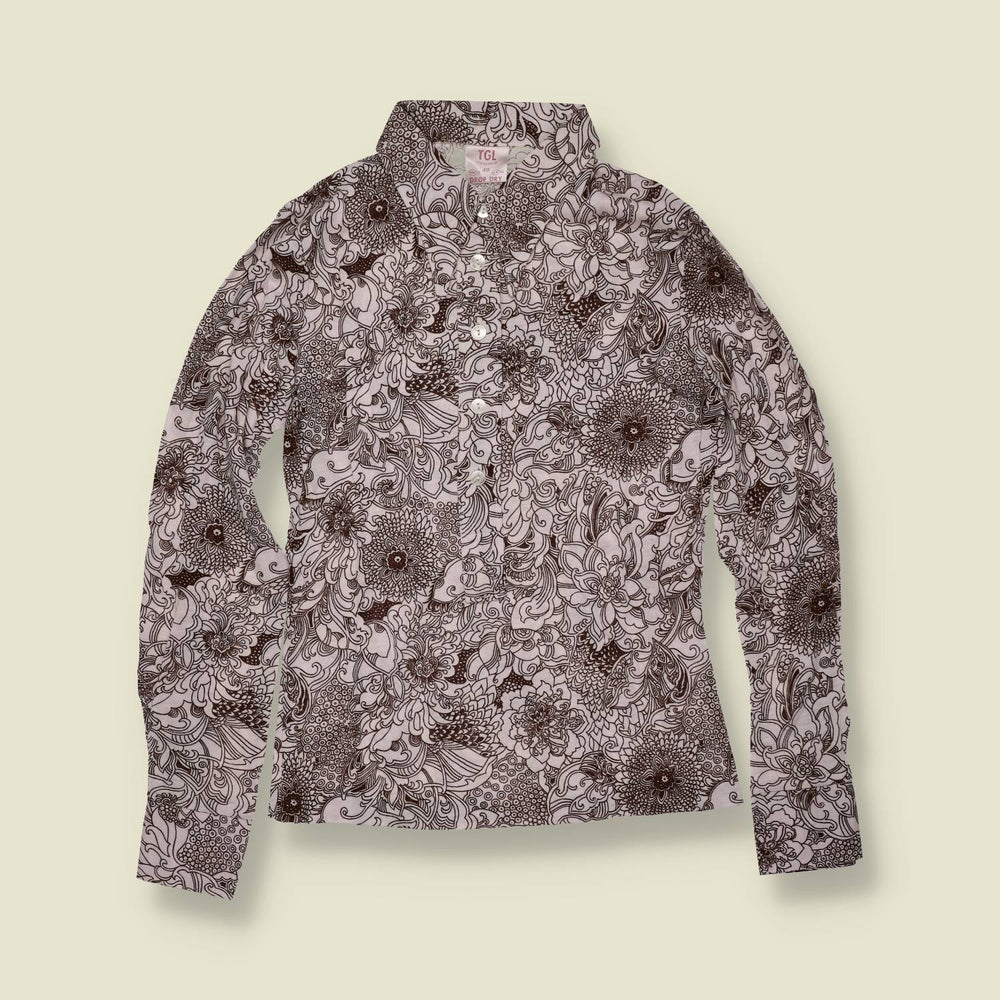 1970s | TGL Sweden | Brown Botanical & Marine Print Vincel & Cotton Blouse - Deadstock - 6