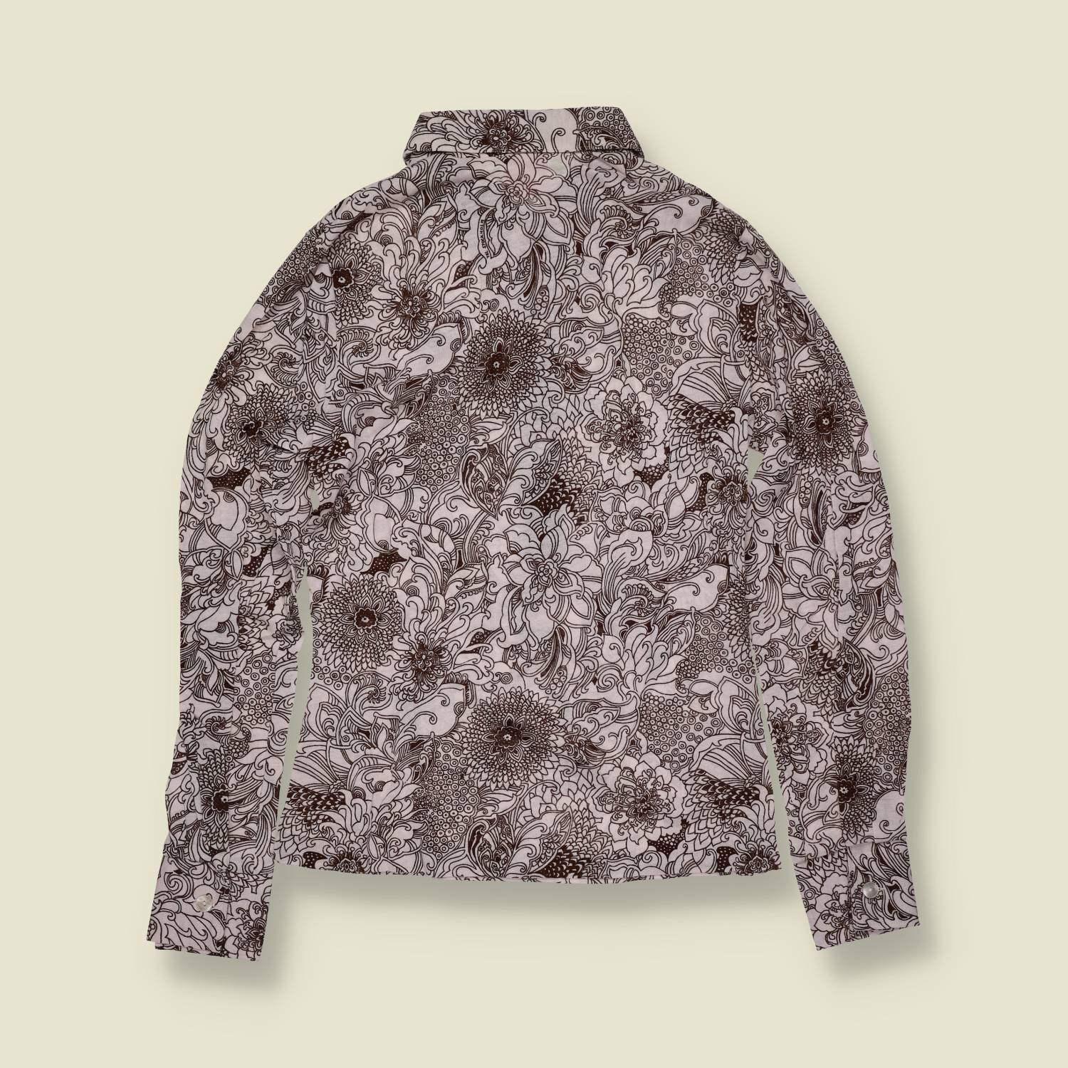1970s | TGL Sweden | Brown Botanical & Marine Print Vincel & Cotton Blouse - Deadstock - 6