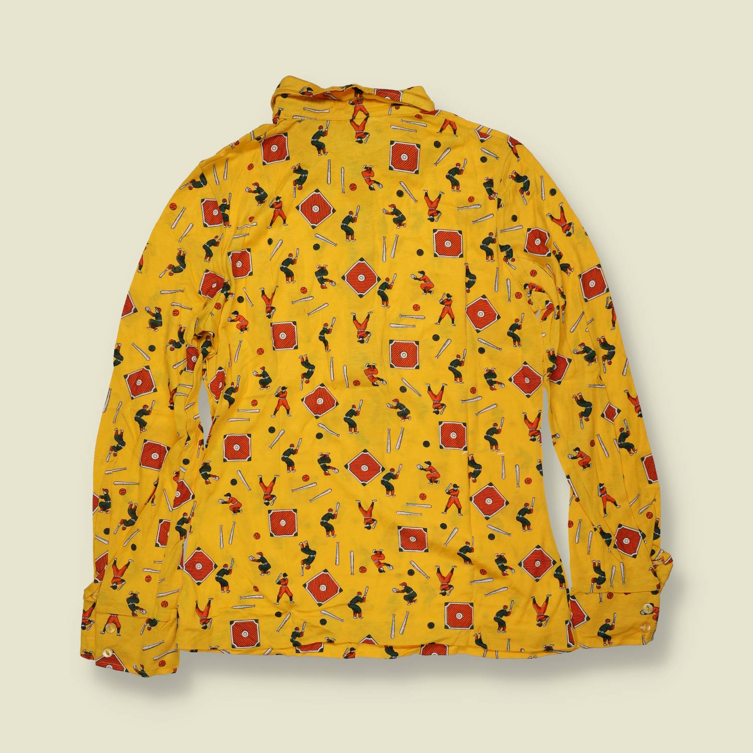 1970s | TGL Sweden | Yellow Baseball Novelty Print Vincel & Cotton Blouse - Deadstock - 10