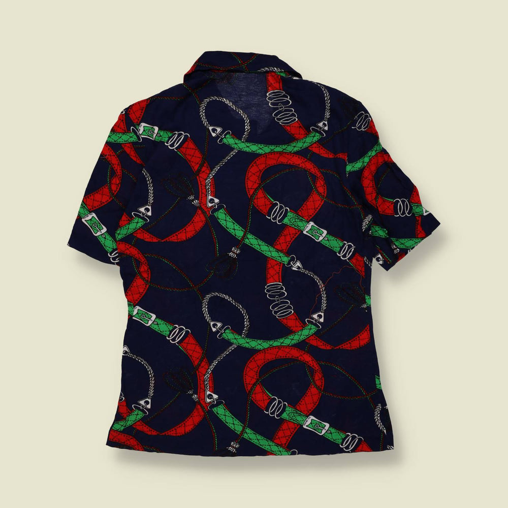1970s | TGL Sweden | Navy Equestrian Bridle Print Cotton Blouse - Deadstock - 8