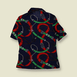 1970s | TGL Sweden | Navy Equestrian Bridle Print Cotton Blouse - Deadstock - 8