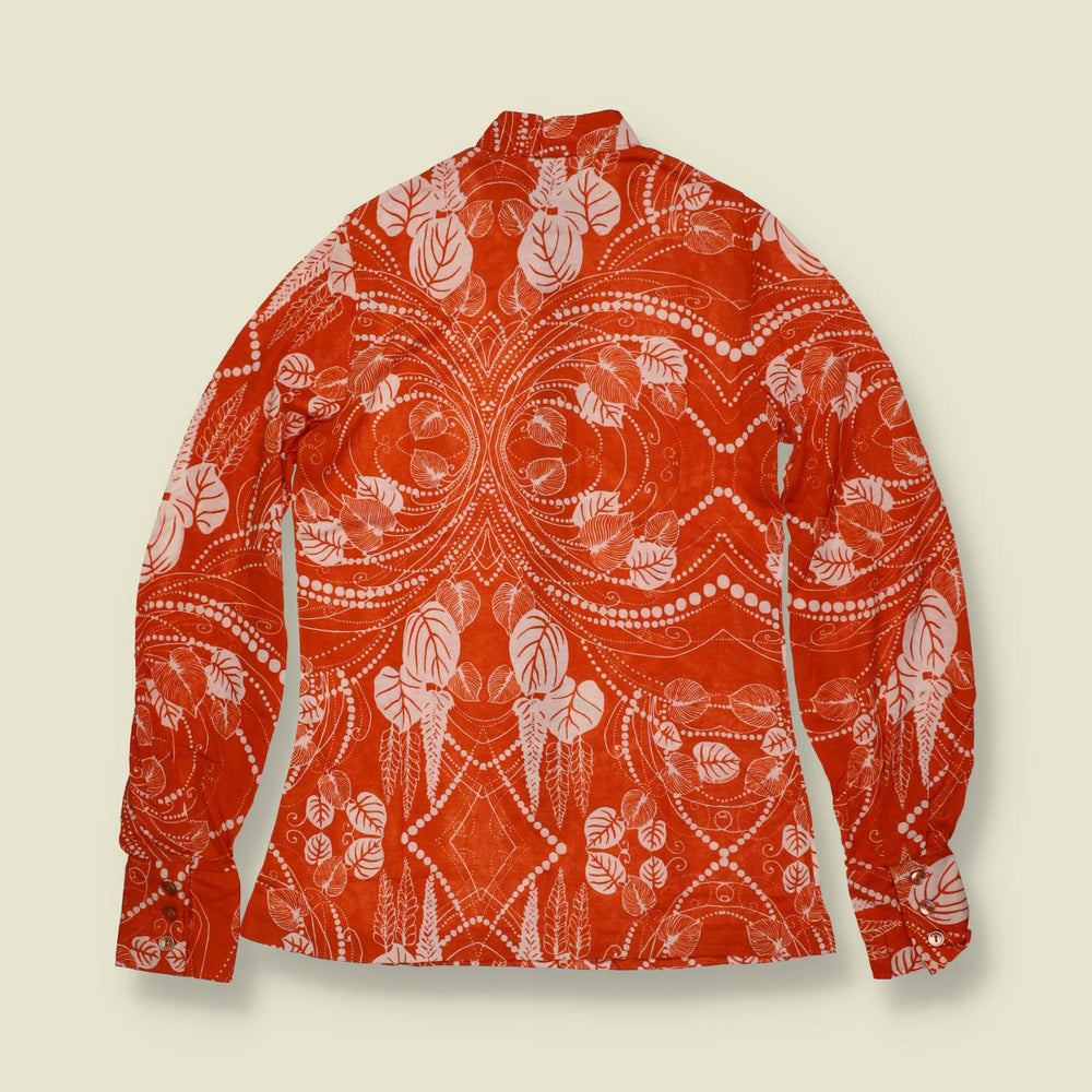 1970s | TGL Sweden | Orange Botanical & Geometric Print Poly Cotton Blouse - Deadstock - 6