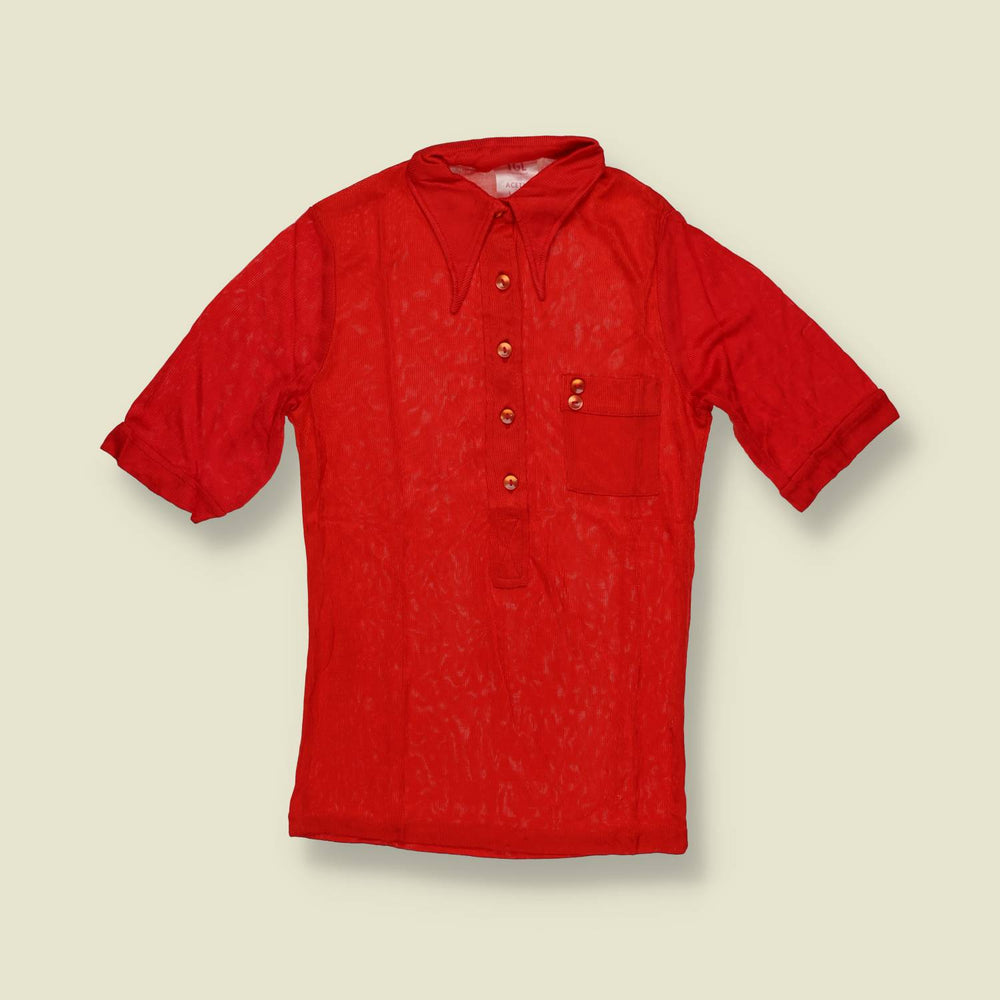 1970s | TGL Sweden | Red Acetate Short Sleeve Blouse - Deadstock - 6