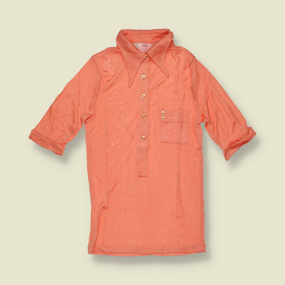 1970s | Coral Ribbed Acetate Pullover Shirt - 4