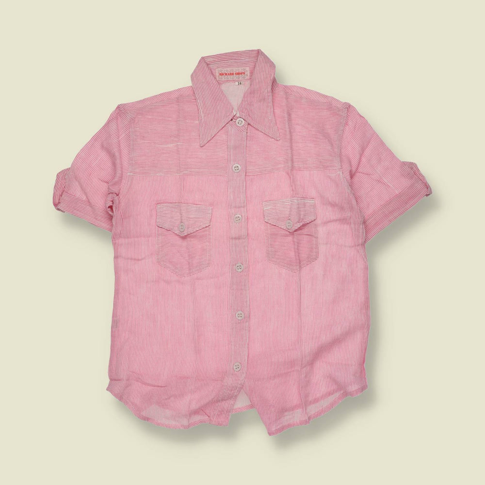 1970s | Richard Shops | Pink and White Striped Shirt - 10