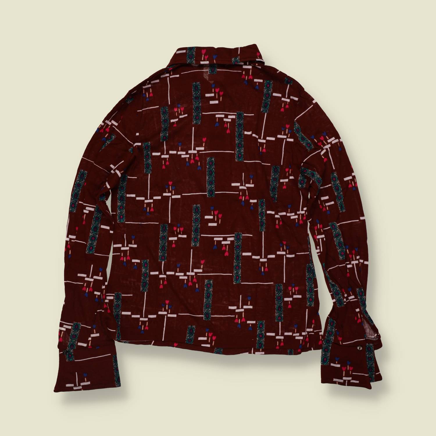 1970s | TGL | Burgundy Abstract Print Deadstock Blouse - 12