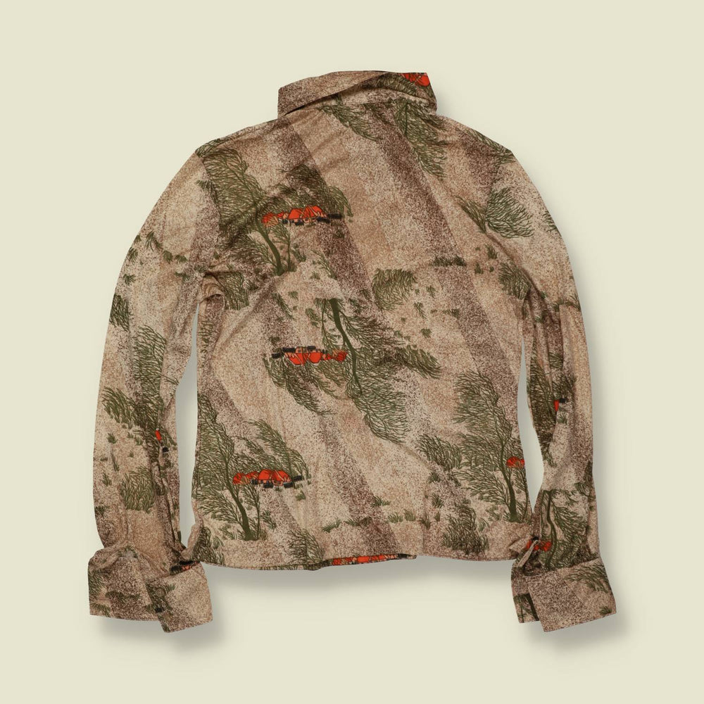 1970s | TGL | Scenic Landscape Print Polyester Blouse - 12
