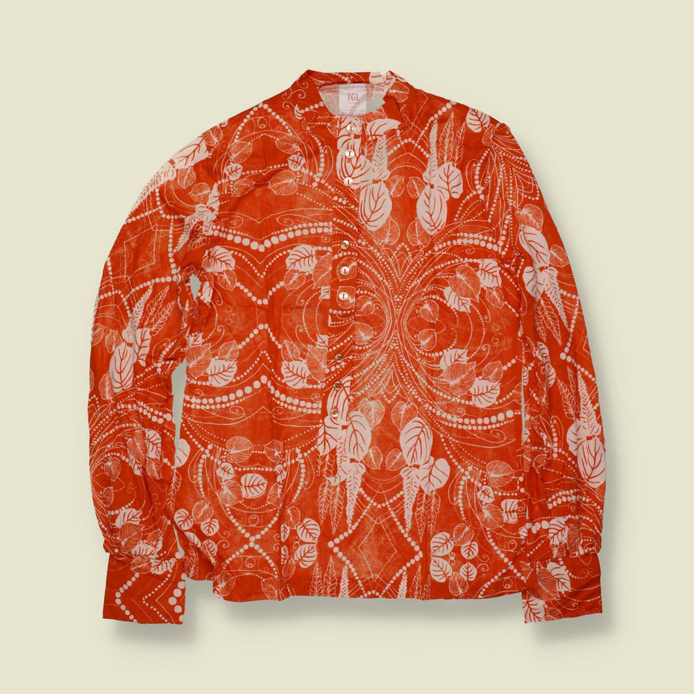 1970s | TGL | Vermillion Botanical Medallion Print Deadstock Blouse - 12