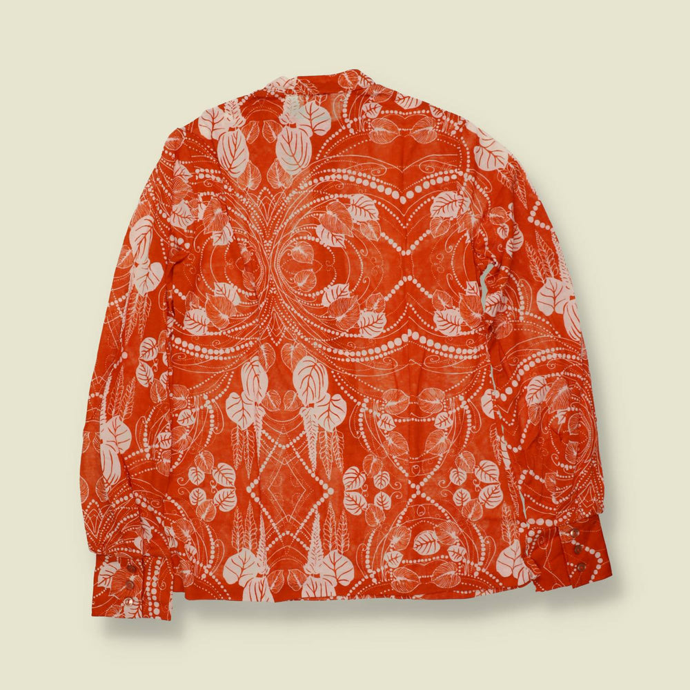 1970s | TGL | Vermillion Botanical Medallion Print Deadstock Blouse - 12