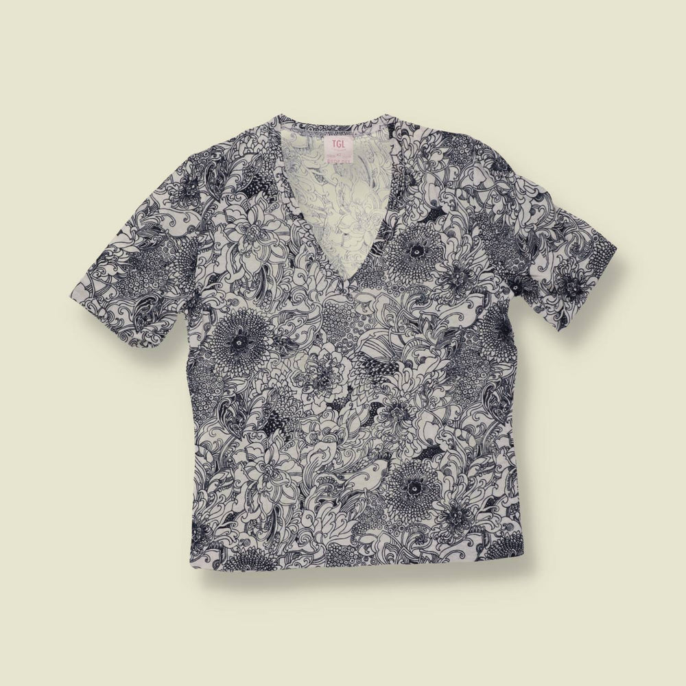 1970s | TGL | Monochrome Floral Print Deadstock Top - 12