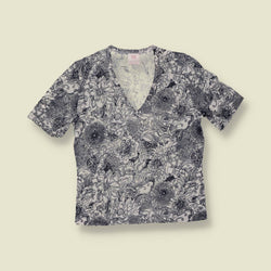 1970s | TGL | Monochrome Floral Print Deadstock Top - 12