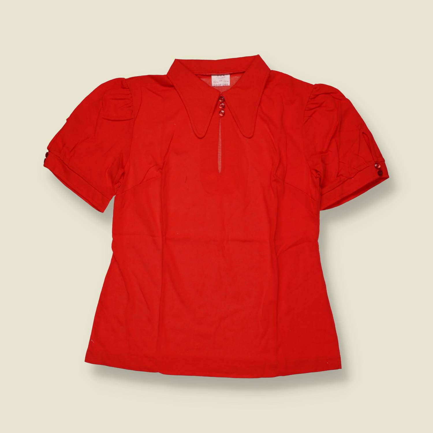 1970s | TGL | Red Ruched Sleeve Deadstock Top - 10