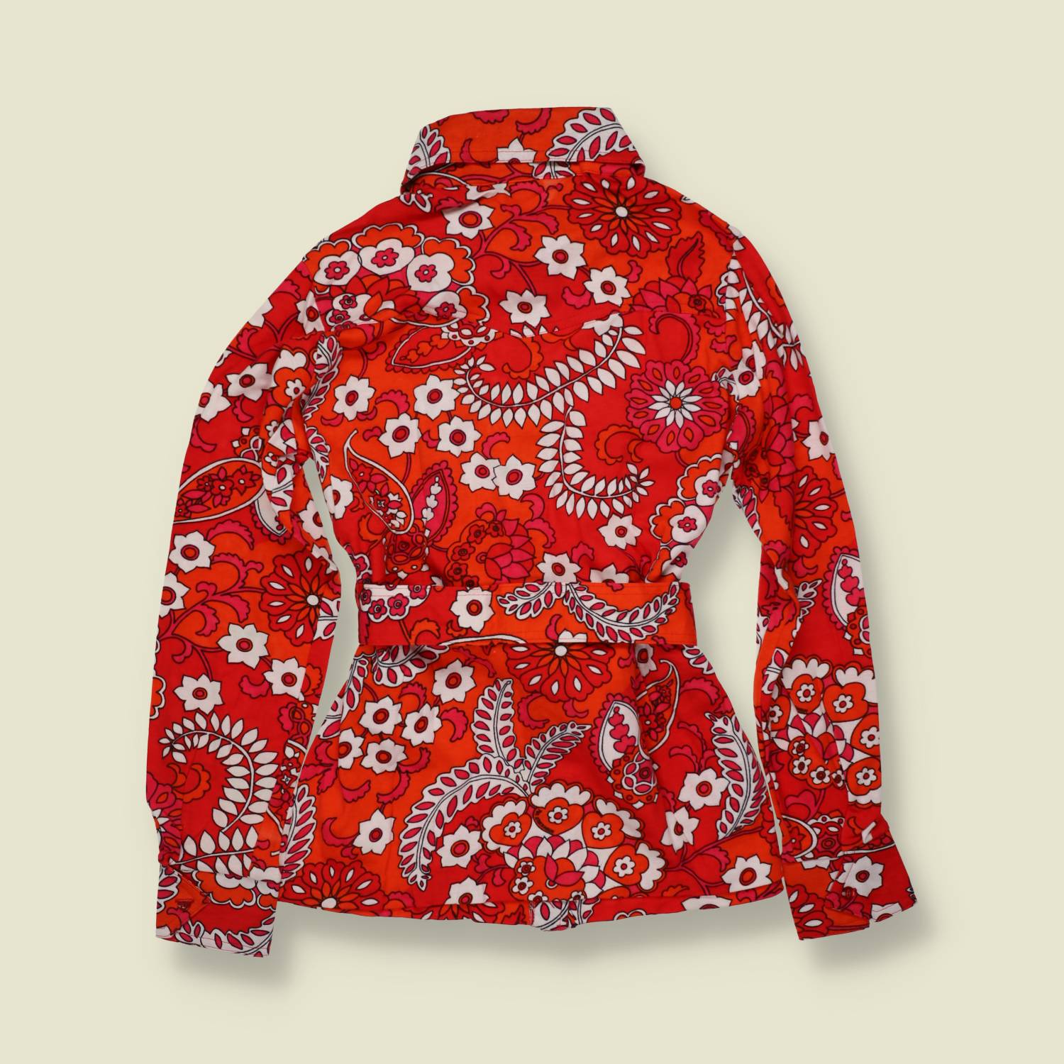 1970s | TGL | Red Floral and Paisley Print Deadstock Blouse - 12