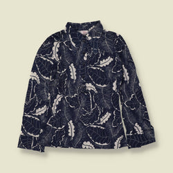 1970s | TGL | Navy Tropical Leaf Print Deadstock Blouse - 8