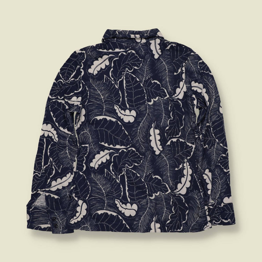 1970s | TGL | Navy Tropical Leaf Print Deadstock Blouse - 8