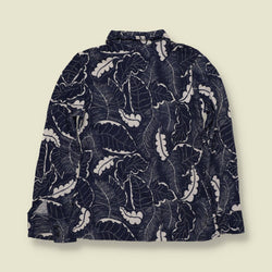 1970s | TGL | Navy Tropical Leaf Print Deadstock Blouse - 8