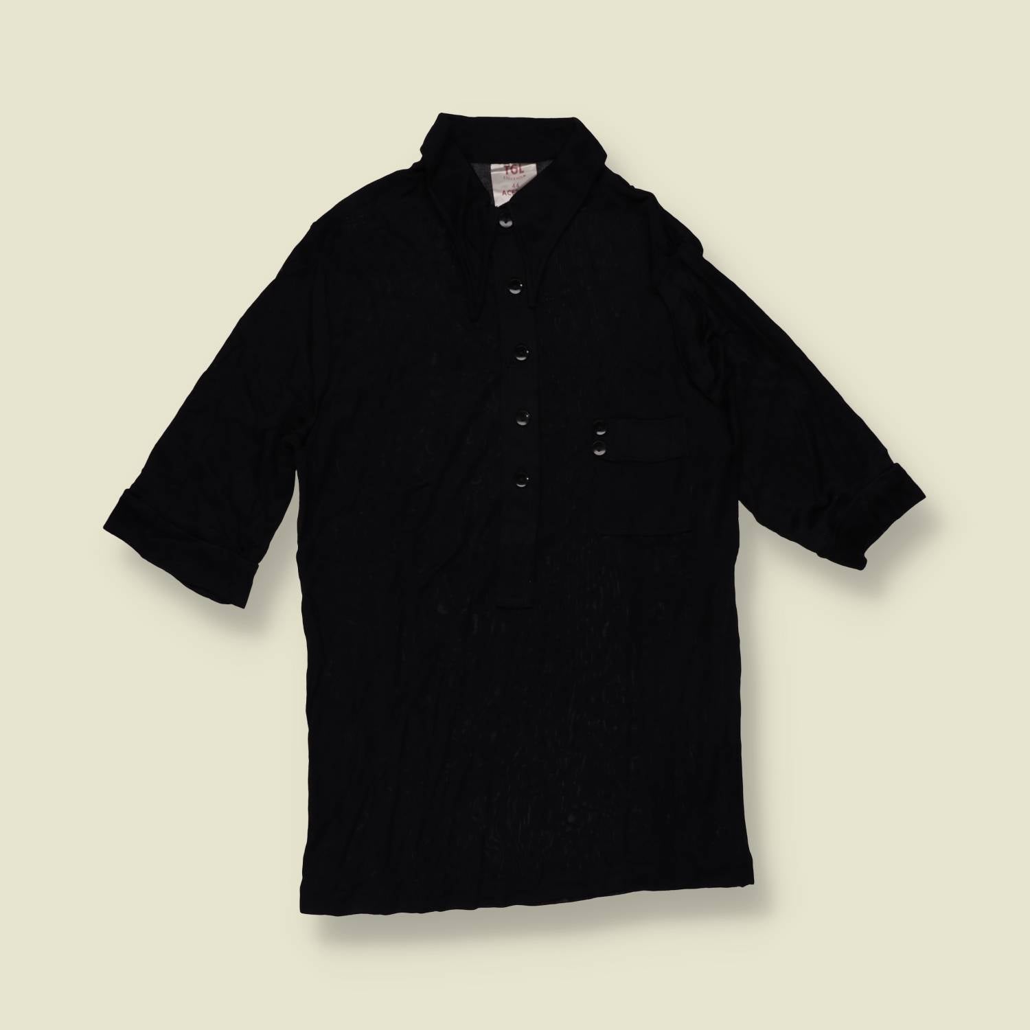 1970s | TGL | Black Ribbed Acetate Pullover Shirt - 6