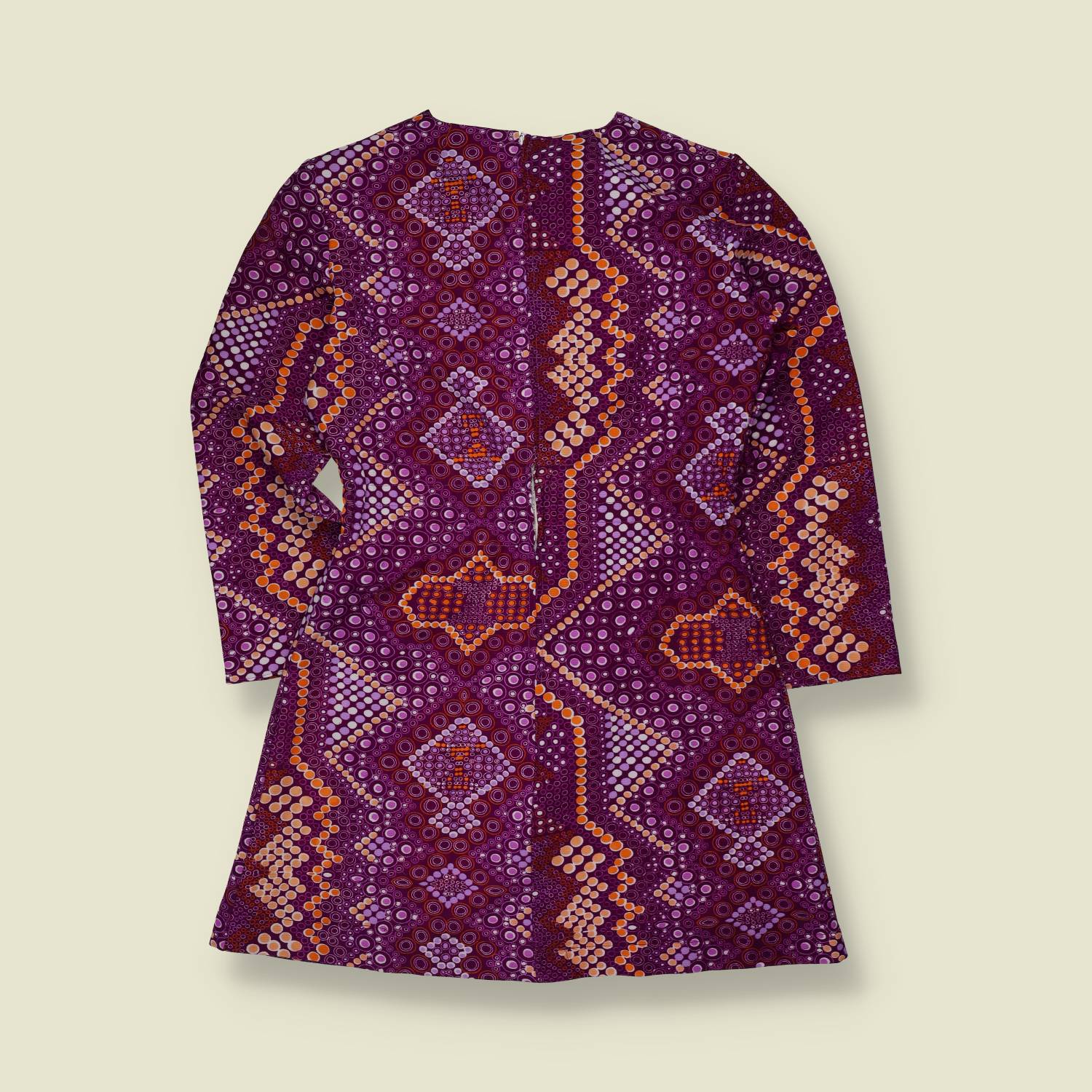 1970s | Purple & Orange Geometric Print Mini Dress - 14