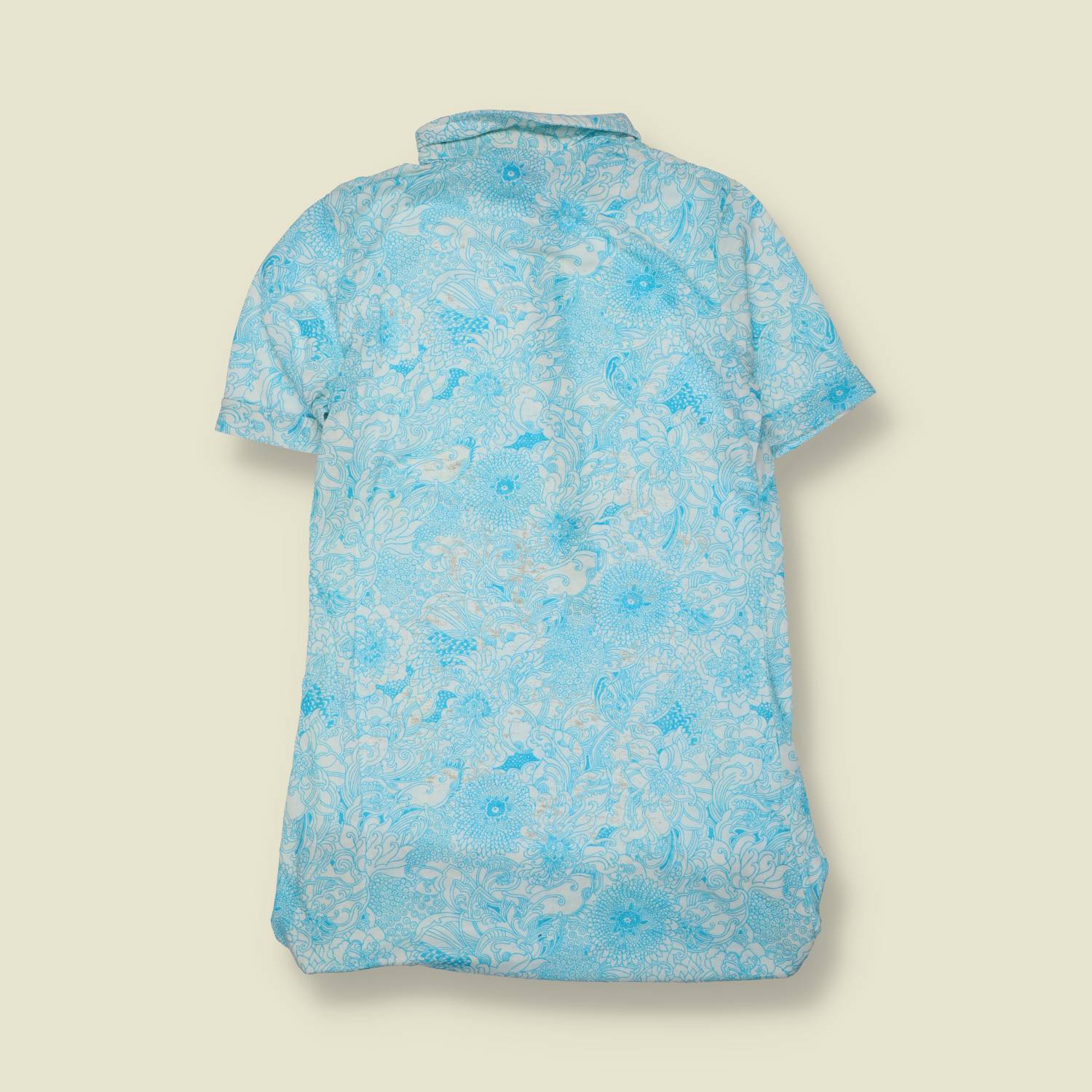 1970s | TGL Sweden | Blue Botanical & Fish Print Vincel & Cotton Shirt Dress - Deadstock - 10
