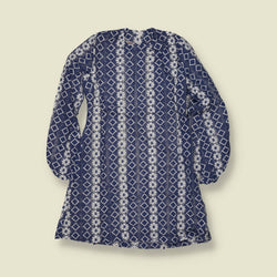 1970s | TGL Sweden | Navy & White Geometric Stripe Print Poly Blend Dress -10