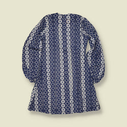 1970s | TGL Sweden | Navy & White Geometric Stripe Print Poly Blend Dress -10
