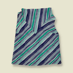 1970s | Navy & Green Diagonal Stripe Poly Blend Mini Dress - 14